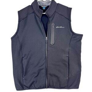 Eddie Bauer Vest Mens Medium Black First‎ Ascent Softshell Fleece Lined Hike Run